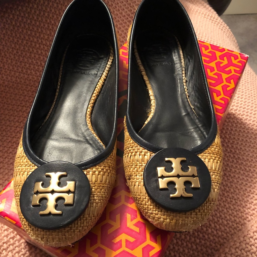 Tory Burch Reva Raffia Straw Flats